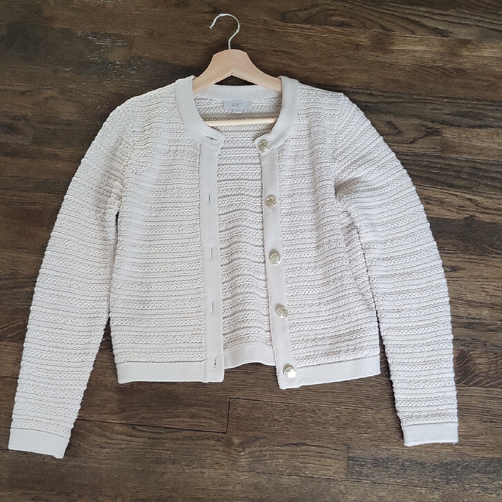LOFT Cream Textured Cardigan Sweater